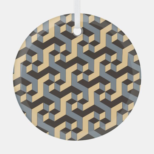 銀アイボリー幾何複合タイル ガラスオーナメント (正面)