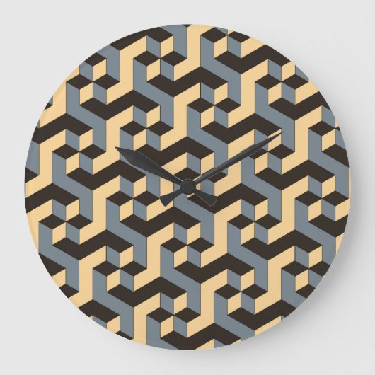 銀アイボリー幾何複合タイル ラージ壁時計 (正面)