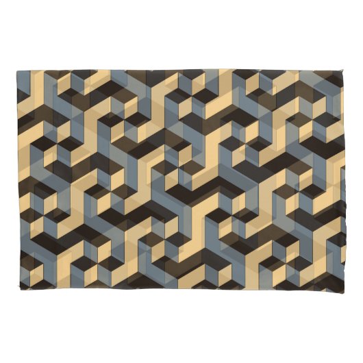 銀アイボリー幾何複合タイル 枕カバー (正面)