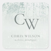 銀アクアティール（緑がかった色）ブラシ仕上げメタリックモノグラムイニシャル スクエアシール (正面)