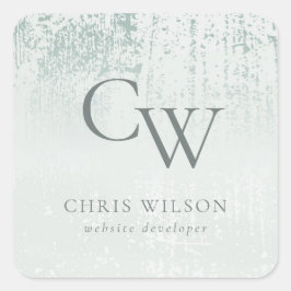 銀アクアティール(緑がかった色)ブラシ仕上げメタリックモノグラムイニシャル スクエアシール