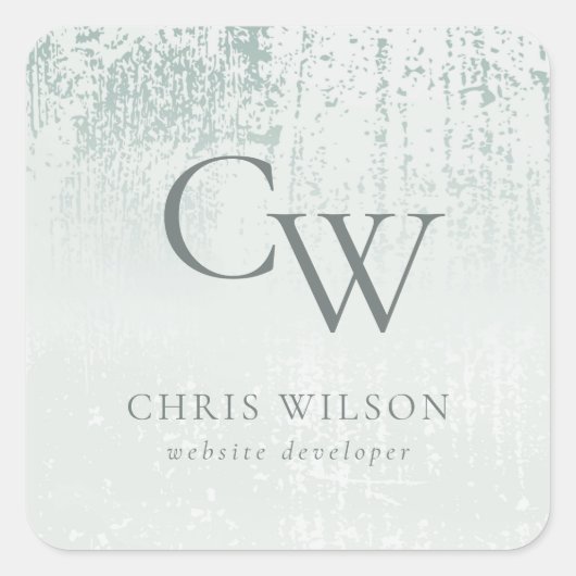 銀アクアティール（緑がかった色）ブラシ仕上げメタリックモノグラムイニシャル スクエアシール (正面)