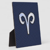 銀アリー〔占星術の〕十二宮図サインネイビーカーボンファイバースタイル フォトプラーク (側面)