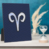 銀アリー〔占星術の〕十二宮図サインネイビーカーボンファイバースタイル フォトプラーク (側面)