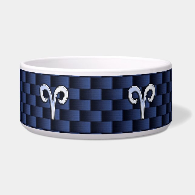 銀アリー〔占星術の〕十二宮図サインネイビーカーボンファイバースタイル ボウル (正面)