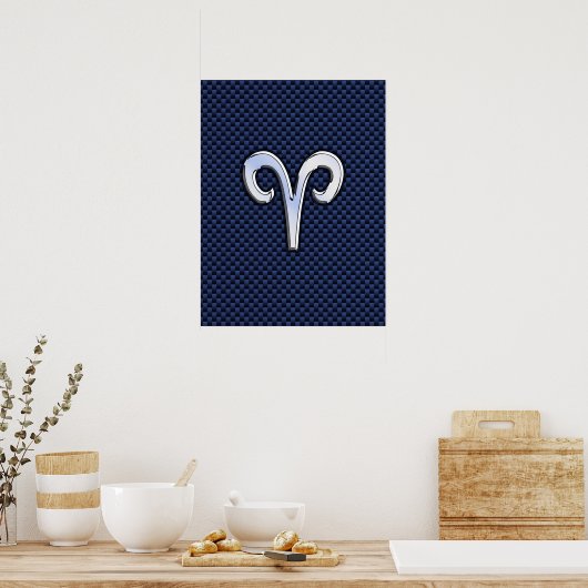 銀アリー〔占星術の〕十二宮図サインネイビーカーボンファイバースタイル ポスター (キッチン)
