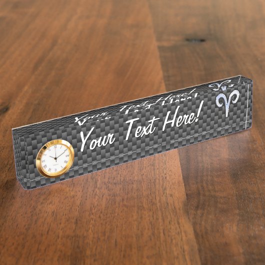 銀アリー〔占星術の〕十二宮図サインブラックカーボン繊維プリント デスクネームプレート (側面)