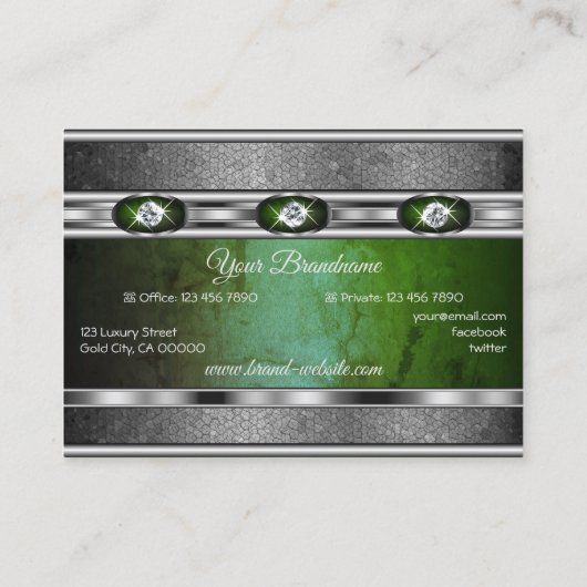 銀エフェクト宝石を使用した緑のフェイク大理石 名刺 (裏面)