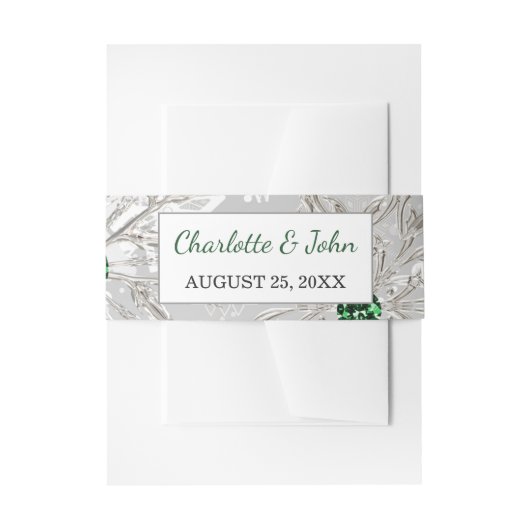 銀エメラルドグリーン雪の結晶ウィンターウェディング 招待状ベリーバンド (正面例)