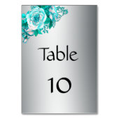 銀エレガントとアクアのバラ結婚ズ テーブルナンバー (裏面)