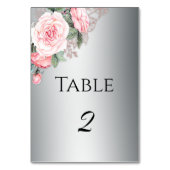 銀エレガントとピンクのバラ結婚ズ テーブルナンバー (正面)