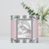 銀エレガントとピンクの赤ちゃんシャワー 招待状 (スタンド正面)