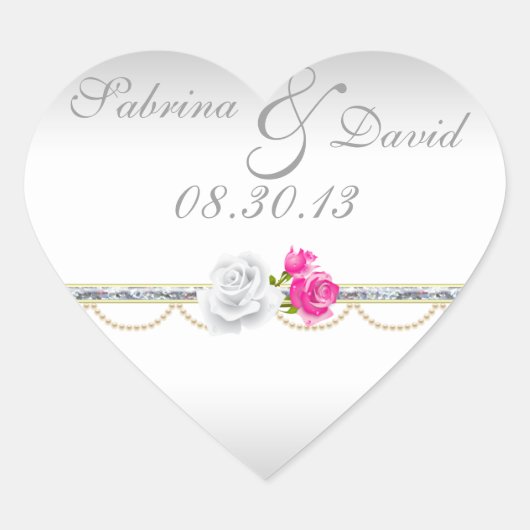 銀エレガントとピンクローズ封筒用シール ハートシール (正面)