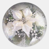 銀エレガントと白のクリスマスポインセチア ラウンドシール (正面)