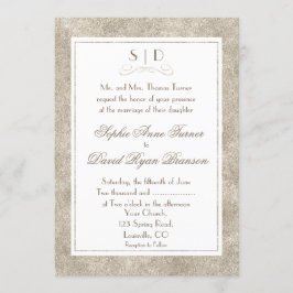 銀エレガントと白の縁ど結婚式 招待状