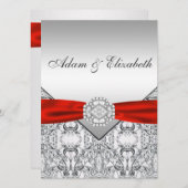 銀エレガントと赤の結婚式招待状 招待状 (正面/裏面)