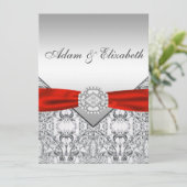銀エレガントと赤の結婚式招待状 招待状 (スタンド正面)