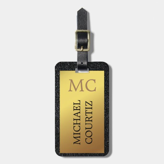 銀エレガントと金ゴールドのモノグラムの荷札 ラゲッジタグ (正面縦)