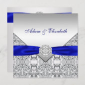 銀エレガントと青王室のの結婚式招待状 招待状 (正面/裏面)