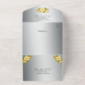 銀エレガントと黄色のバラ結婚ズ オールインワン招待状 (外側)