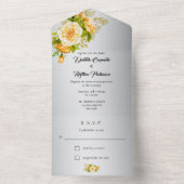 銀エレガントと黄色のバラ結婚ズ オールインワン招待状 (内側)