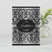 銀エレガントと黒のパーティーお祝い 招待状 (スタンド正面)