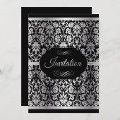 銀エレガントと黒のパーティーお祝い 招待状 (正面/裏面)