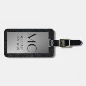 銀エレガントと黒のメタリックモノグラムの名 ラゲッジタグ (正面横)