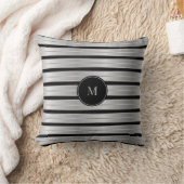 銀エレガントと黒のモノグラストライプム クッション (ブランケット)