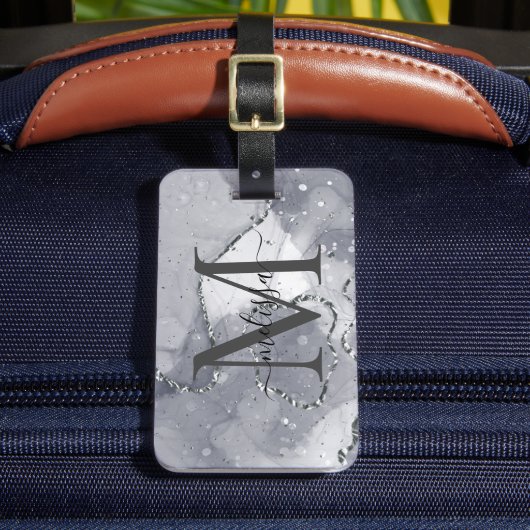 銀エレガントと黒のモノグラーム ラゲッジタグ (正面インサイチュ2)