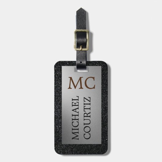 銀エレガントと黒の荷物モノグラムのタグ ラゲッジタグ (正面縦)