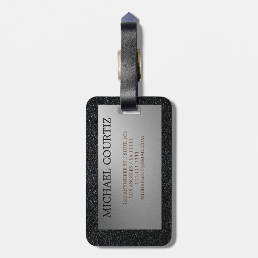 銀エレガントと黒の荷物モノグラムのタグ ラゲッジタグ (裏面縦)