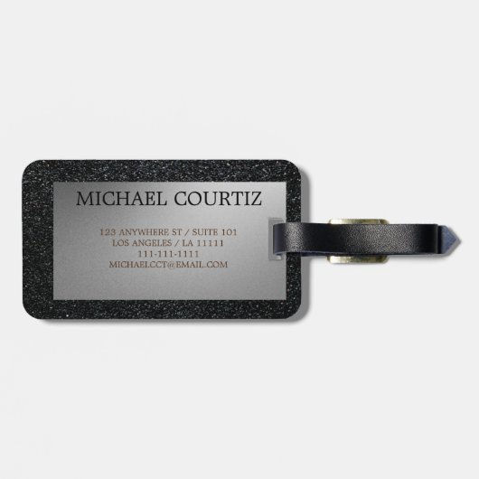 銀エレガントと黒の荷物モノグラムのタグ ラゲッジタグ (裏面横)
