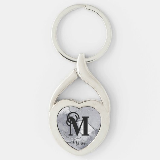 銀エレガントと黒モノグラム キーホルダー (正面)