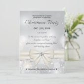 銀エレガントのクリスマスパーティーの弓とキラキラ 招待状 (スタンド正面)