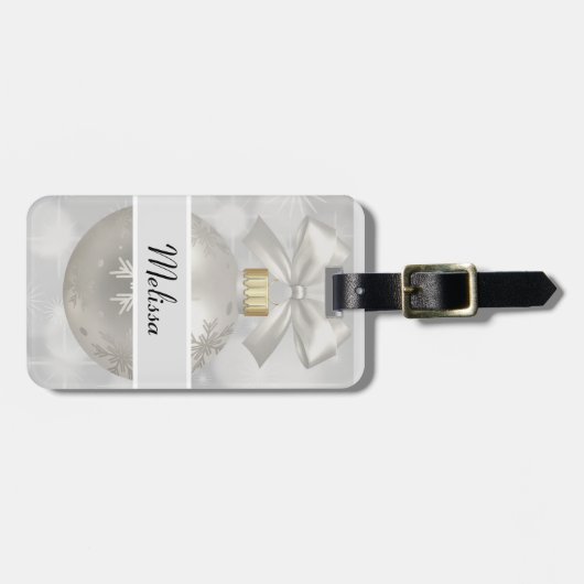 銀エレガントのクリスマスボールオン《写真》ぼけ味 ラゲッジタグ (正面横)