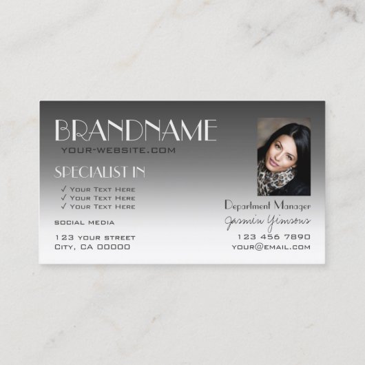 銀エレガントのモダン鏡文字(写真付) 名刺 (裏面)