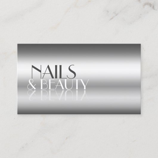 銀エレガントのモダン鏡文字(写真付) 名刺 (正面)