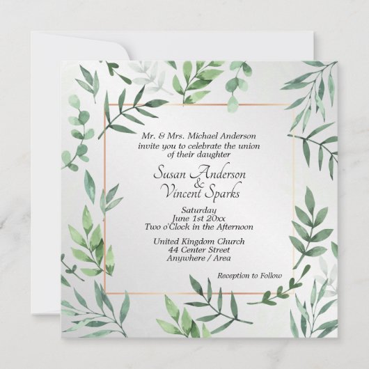 銀エレガントの動植物Touch結婚 招待状 (正面)