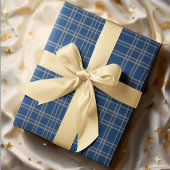 銀エレガントアクセント付きブループレイドのクリスマス – ラッピングペーパー