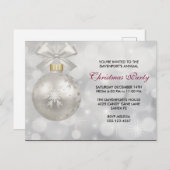 銀エレガントクリスマスボールパーティー招待状 ポストカード (正面/裏面)