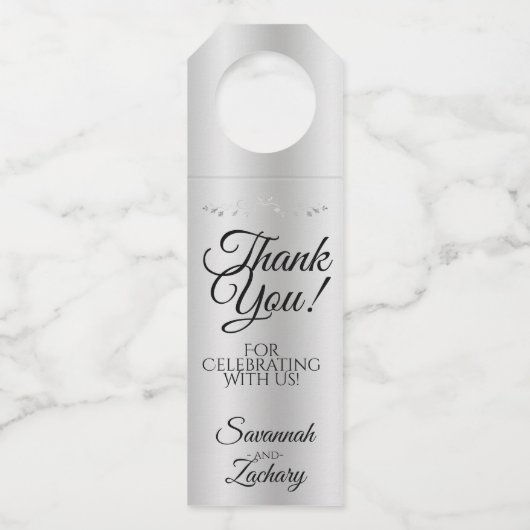 銀エレガントグラディエント塗り結婚料ありがとう ボトルネックタグ (正面)