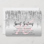 銀エレガントグリッターはsweet sixteenを乾燥 招待状 (正面)