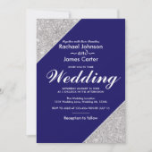 銀エレガントグリッターオンモダンネイビーブルー 招待状 (正面)