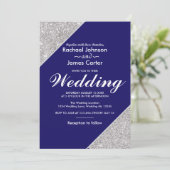 銀エレガントグリッターオンモダンネイビーブルー 招待状 (スタンド正面)
