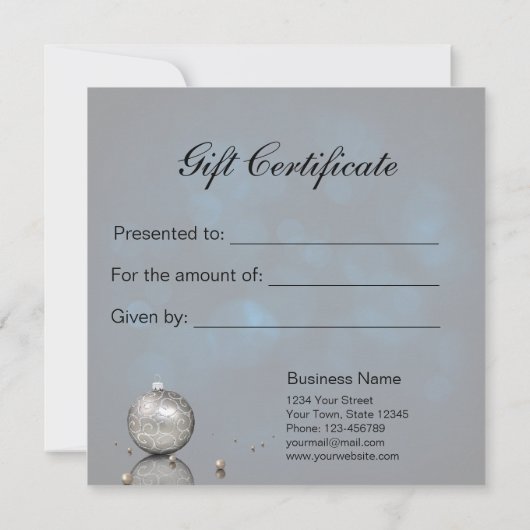 銀エレガントグリッターオーナメント贈与証 (裏面)