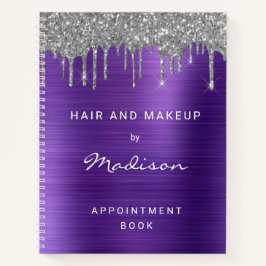 銀エレガントグリッタードリップパープルアポイントメント ノートブック
