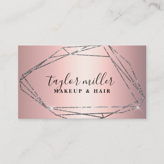 銀エレガントグリッターフレームメイクアップ&ヘア 名刺 (正面)