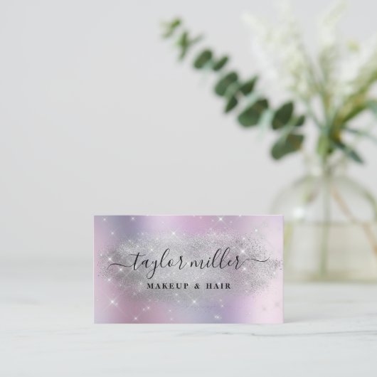 銀エレガントグリッターメイクアップ&ヘアメタリック 名刺 (スタンド正面)