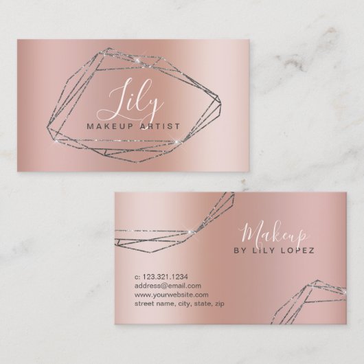 銀エレガントグリッター枠金属化粧 名刺 (正面/裏面)